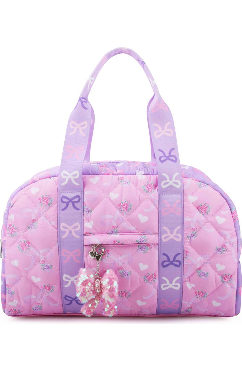 OMG Accessories Kids' Bow Quilt Duffle Bag, Main, color, Purple Multi