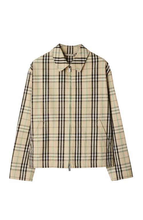 Shop Burberry Check Cotton Harrington Jacket In Husk