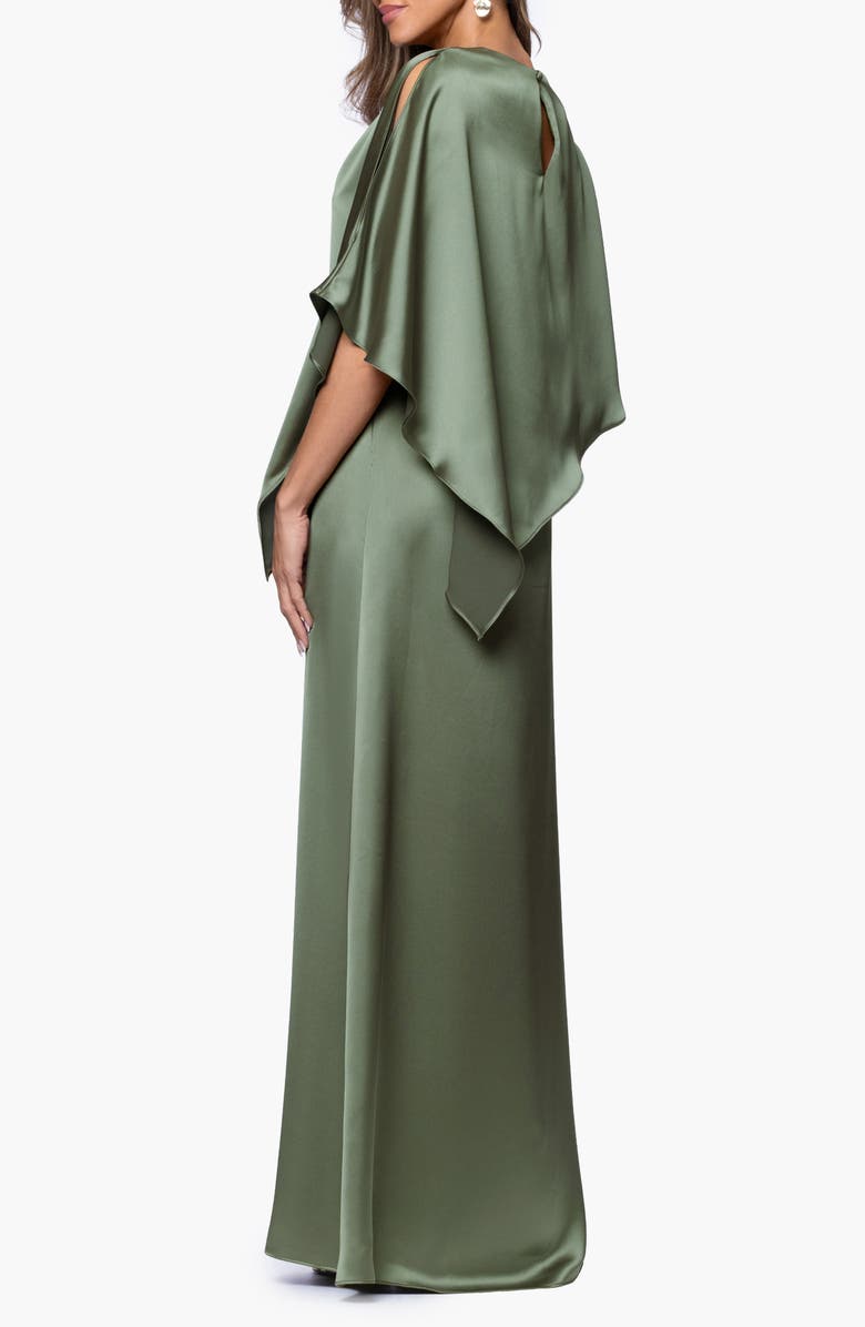 Xscape Evenings Overlay Detail Satin Gown, Alternate, color, Olive