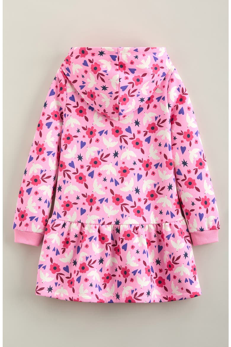 Kids' Long Sleeve Hooded Fleece Sweatshirt Dress, Alternate, color, PINK BEGONIA DAZZLE DOVES
