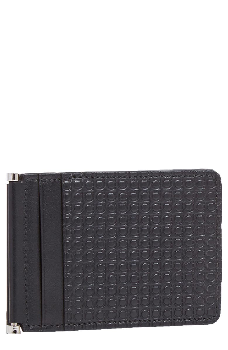 FERRAGAMO Salvatore Ferragamo Mini Gancini Leather Folding Card Case, Main, color, Nero/ Nero
