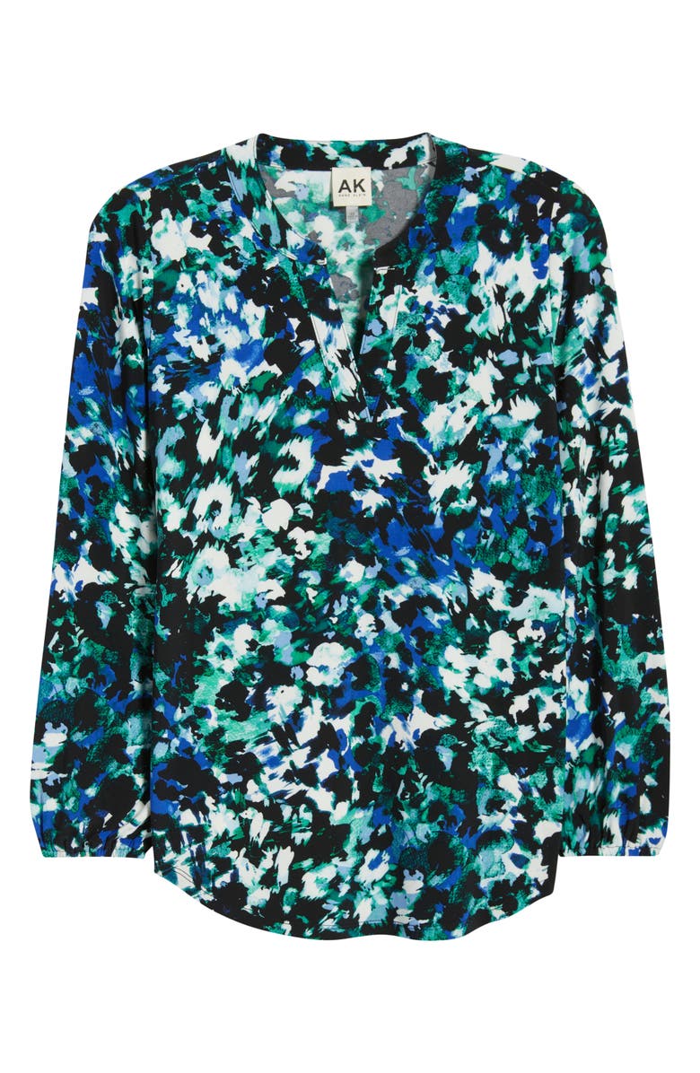 AK ANNE KLEIN Floral Split Neck Top, Alternate, color, Anne Black Multi
