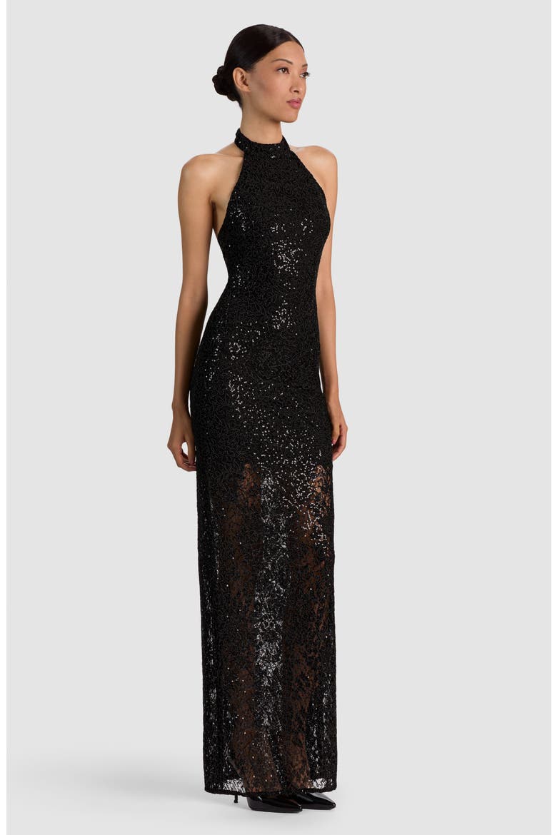 Koi Embellished Lace Halter Gown, Alternate, color, BLACK