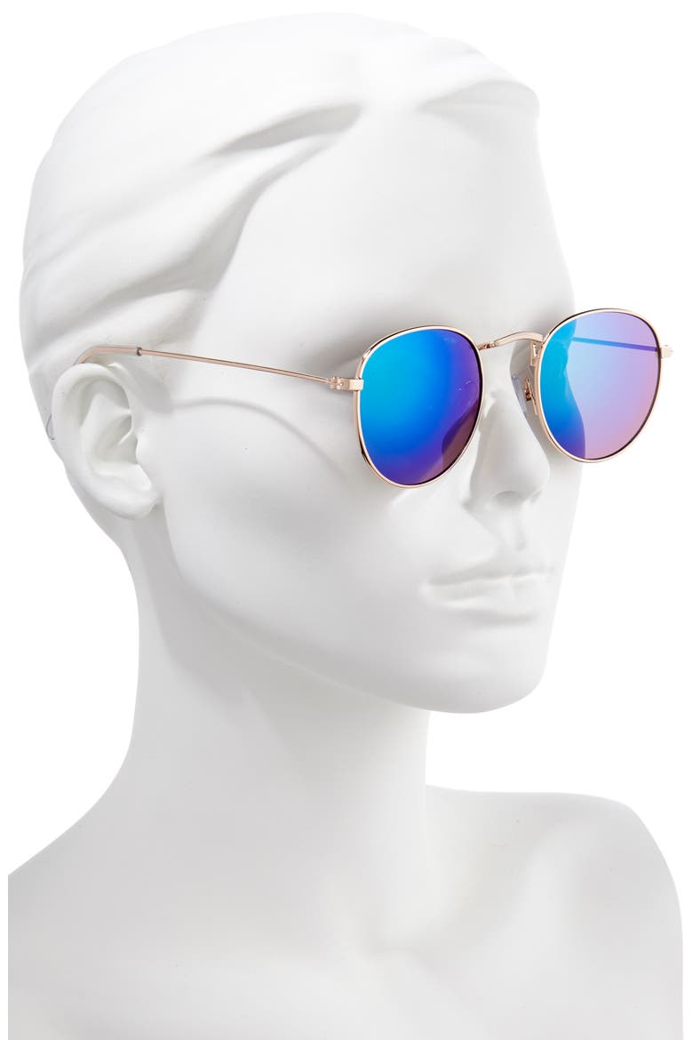 48mm Round Metal Sunglasses, Alternate, color, GOLD/ GREEN/ MIRROR