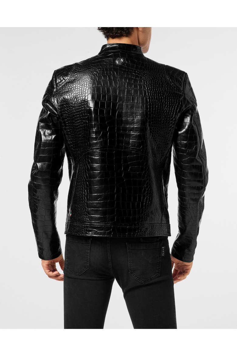 Leather Moto Jacket Cocco Print Men, Alternate, color, black