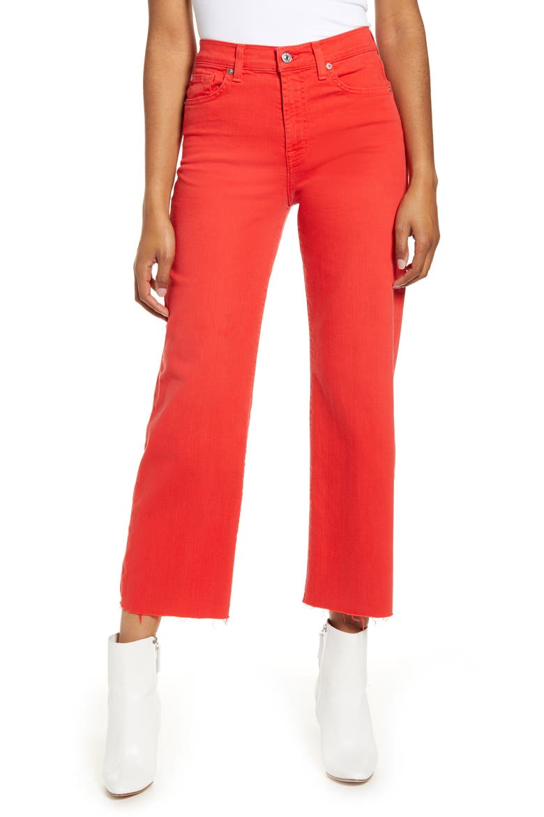 7 For All Mankind® Alexa High Waist Crop Wide Leg Jeans, Main, color, BRILLIANT RED