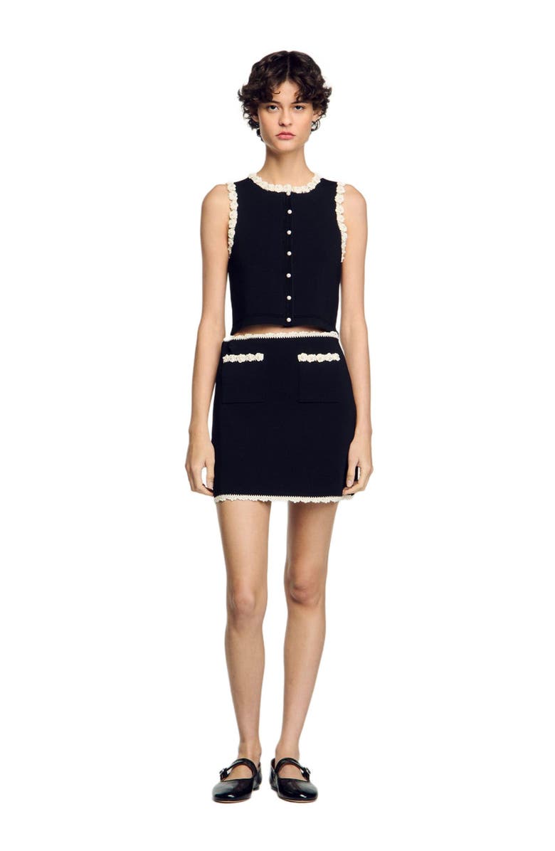SANDRO Mini skirt with crochet details, Main, color, Black