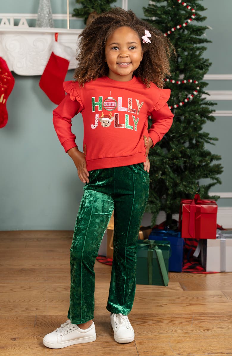 Rare Editions Kids' Holly Jolly Sweater & Flared Leggings Set, Alternate, color, Red