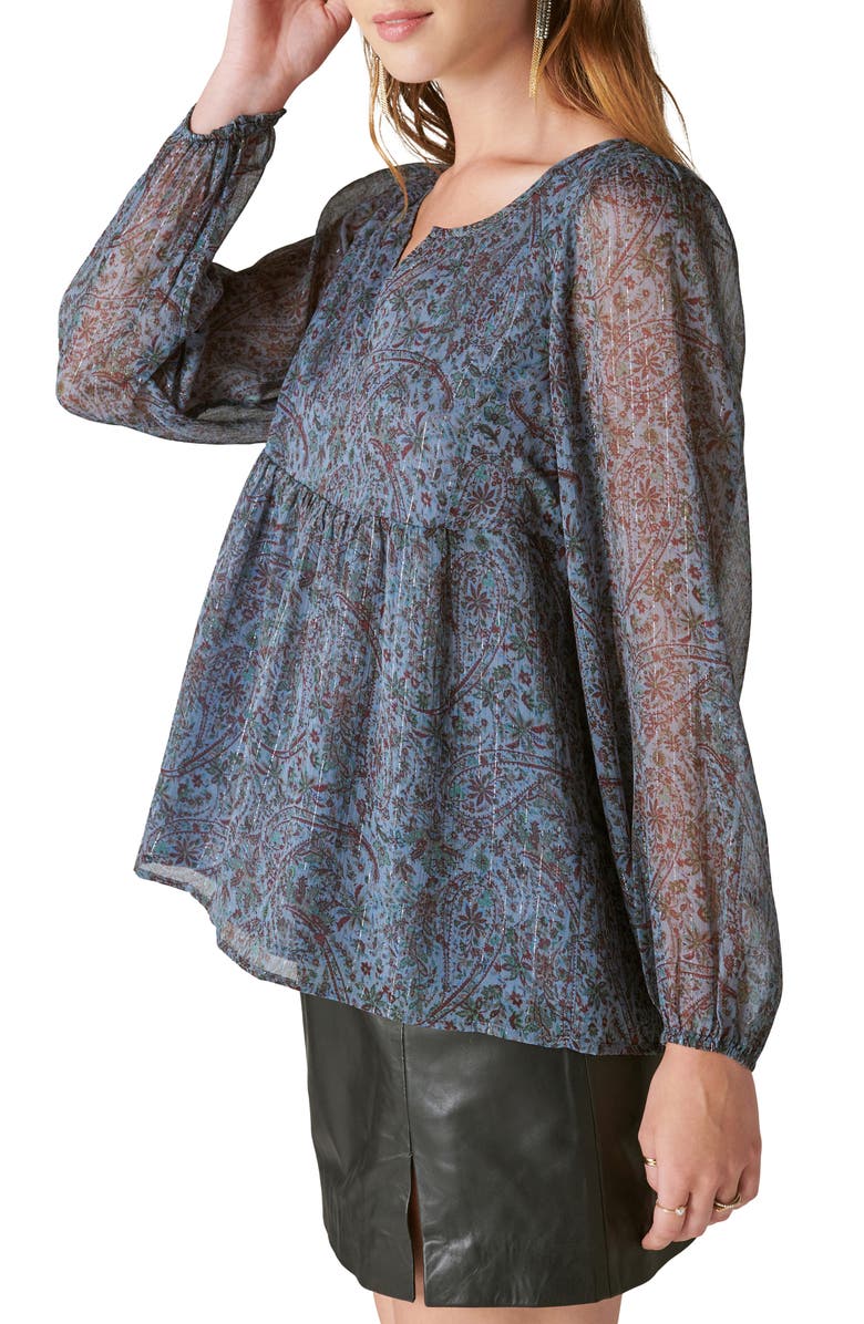 Lucky Brand Paisley Split Neck Peasant Top, Alternate, color,