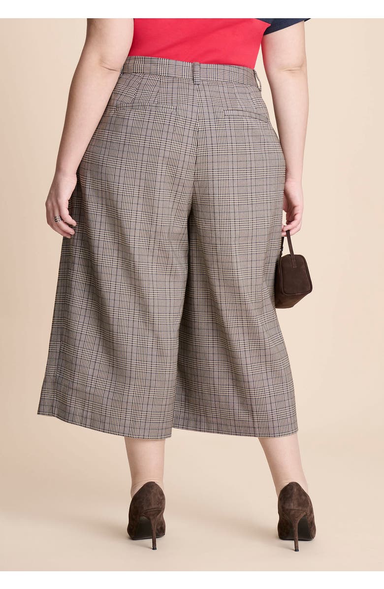 ELOQUII Plaid Culotte Trouser, Alternate, color, Brown Plaid