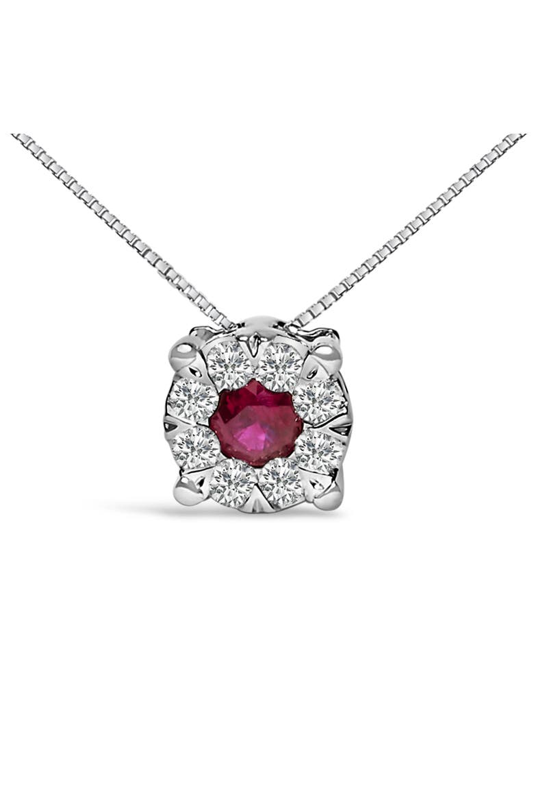 14K White Gold Red Ruby and 1/3 Cttw Diamond Halo Pendant Necklace, Alternate, color, White Gold