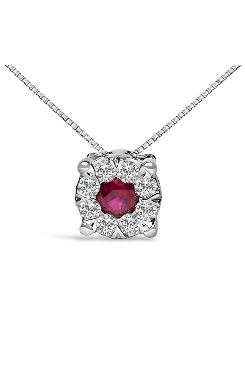 Haus of Brilliance 14K White Gold Red Ruby and 1/3 Cttw Diamond Halo Pendant Necklace, Alternate, color, White Gold