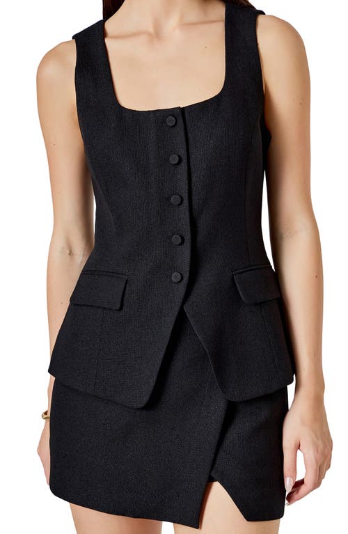 Endless Rose Tweed Button Vest In Black