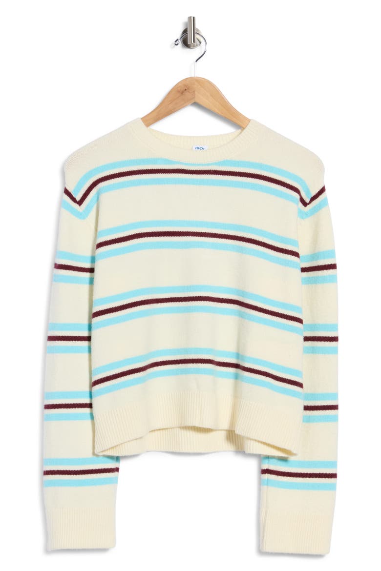 Stripe Crewneck Sweater, Main, color, IVORY- BLUE ISLA TRIPLE STRIPE