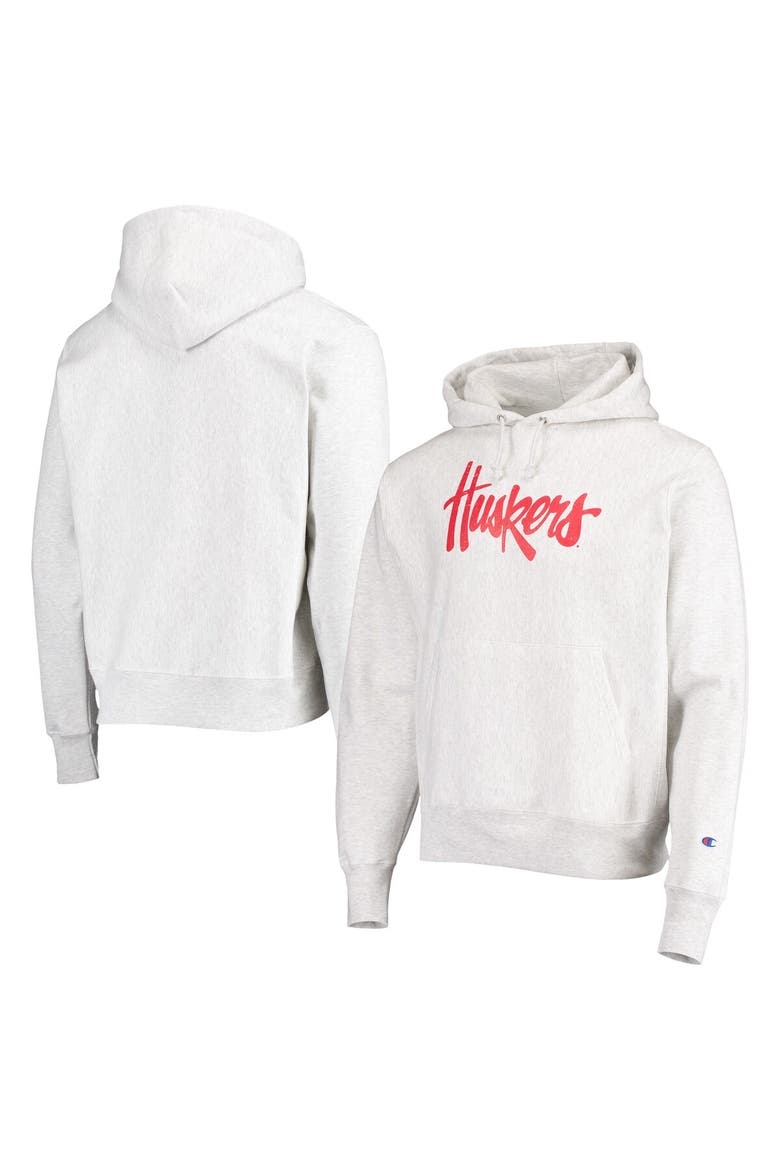 Men's Champion Heathered Gray Nebraska Huskers Team Vault Logo Reverse Weave Pullover Hoodie, Alternate, color, Heather Gray