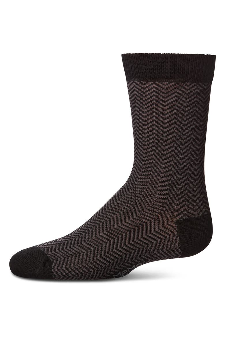 Boys Herringbone-Pattern Cotton-Rich Crew Sock, Main, color, Black