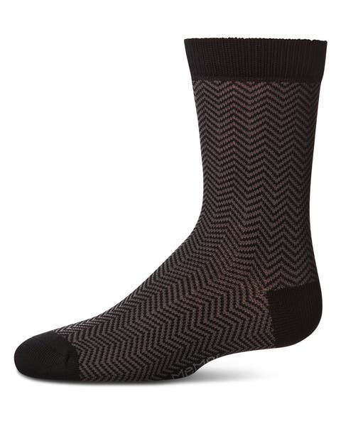 Boys Herringbone-Pattern Cotton-Rich Crew Sock