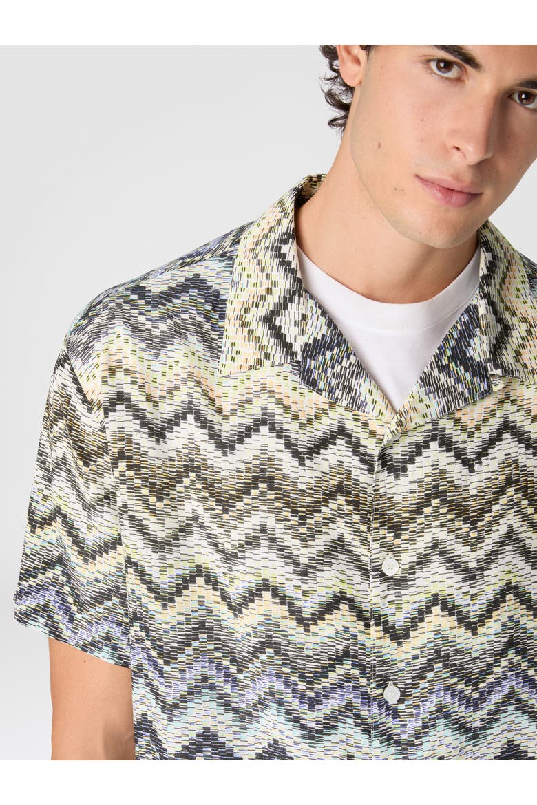 Bowling Shirt In Viscose With Dashed Zigzag Print, Alternate, color, Multicoloured