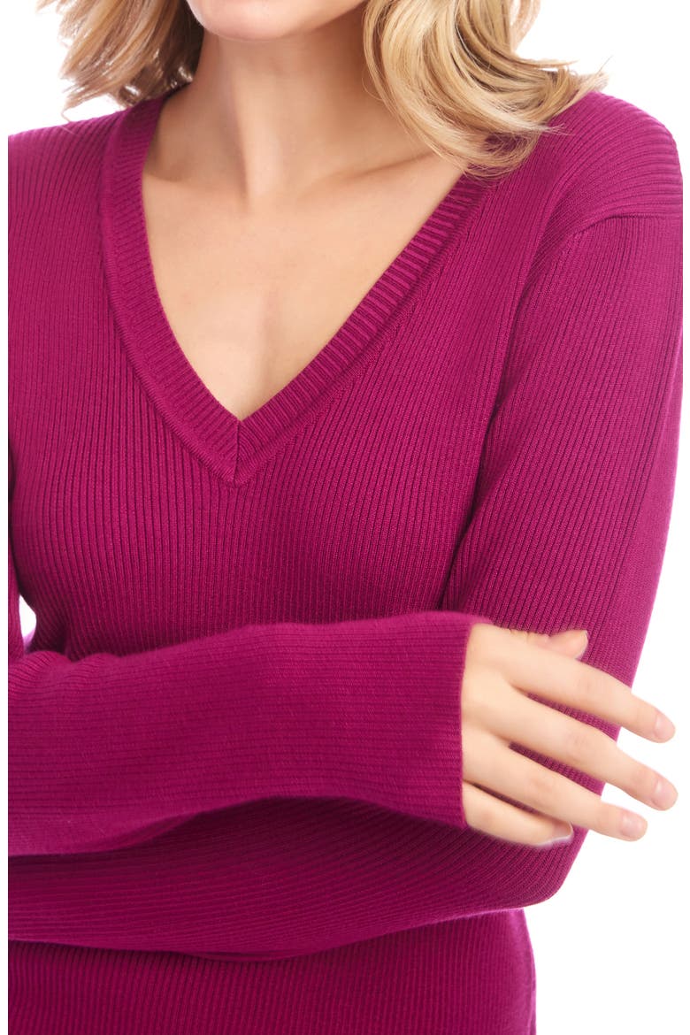 Rib V-Neck Sweater, Alternate, color, MAGENTA PINK
