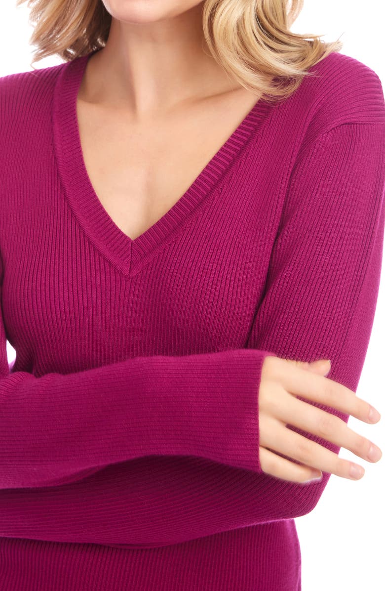 Karen Kane Rib V-Neck Sweater, Alternate, color, Magenta Pink
