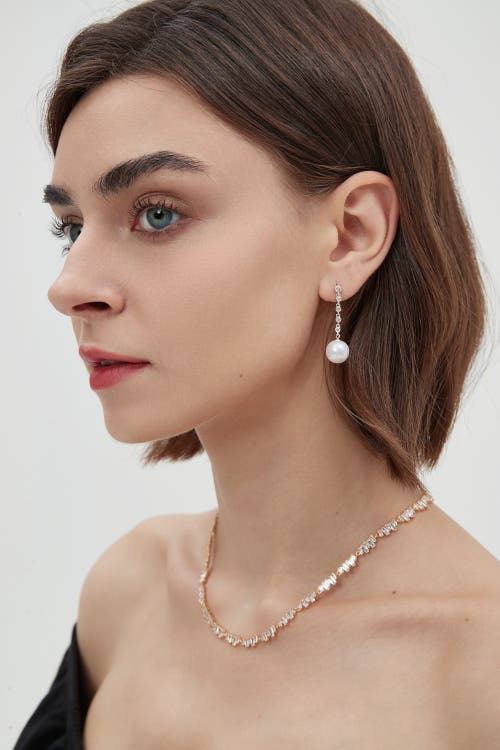 Classicharms Electra Silver Diamond Rivière Pearl Drop Earrings In Silver