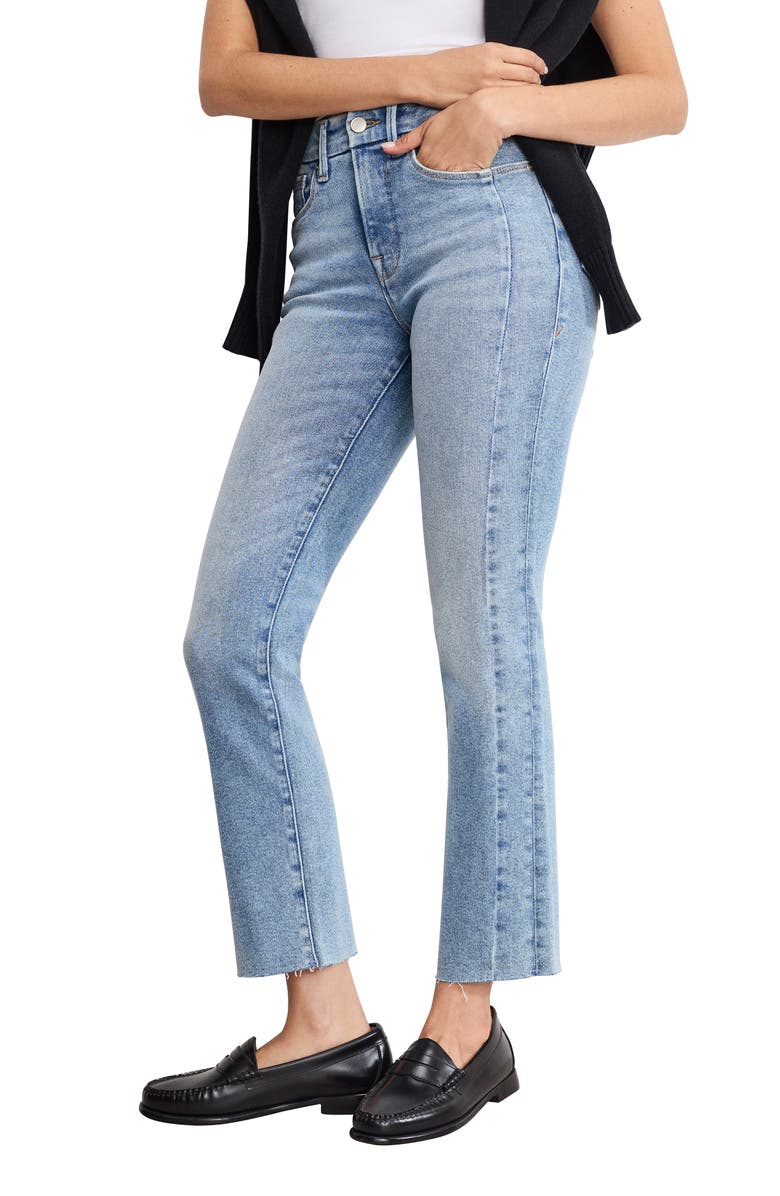 Good American Soft-Tech Good Straight Raw Hem Ankle Straight Leg Jeans, Alternate, color, Indigo799