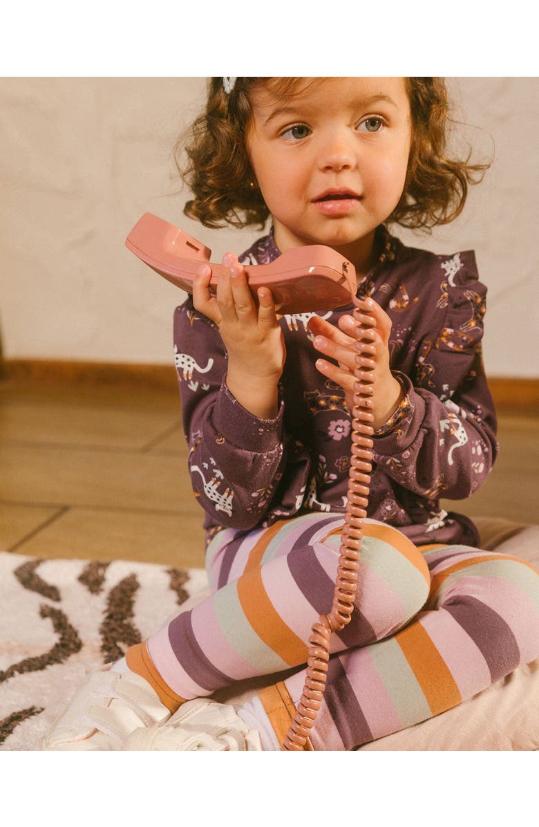 Deux par Deux Little Girl's Tunic Mauve Printed Cats And Striped Leggings Set, Alternate, color,