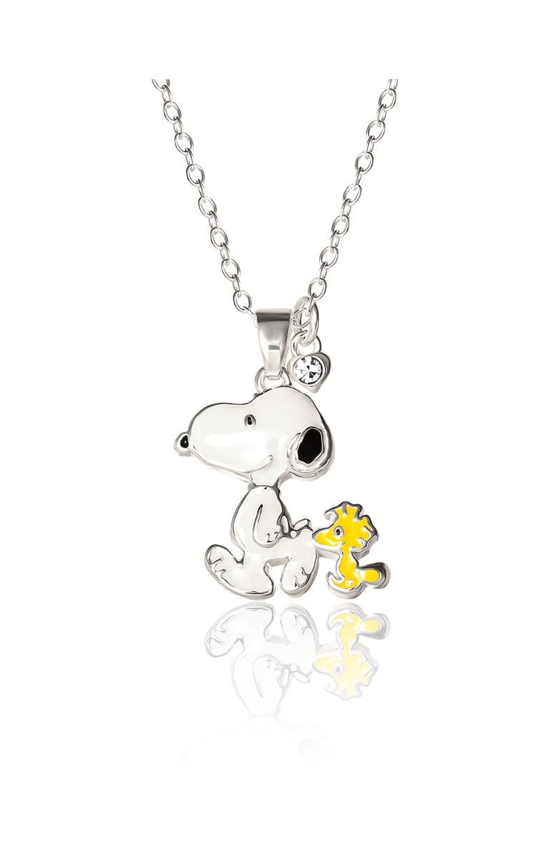 PEANUTS Snoopy and Woodstock 3D Pendant Necklace, Main, color, Silver
