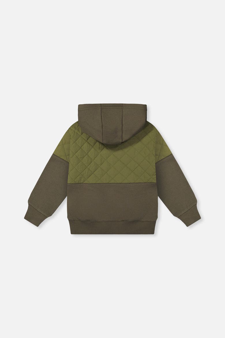 Full Zip Hooded Bi-Material Quilted Panel Cardigan, Alternate, color, Green