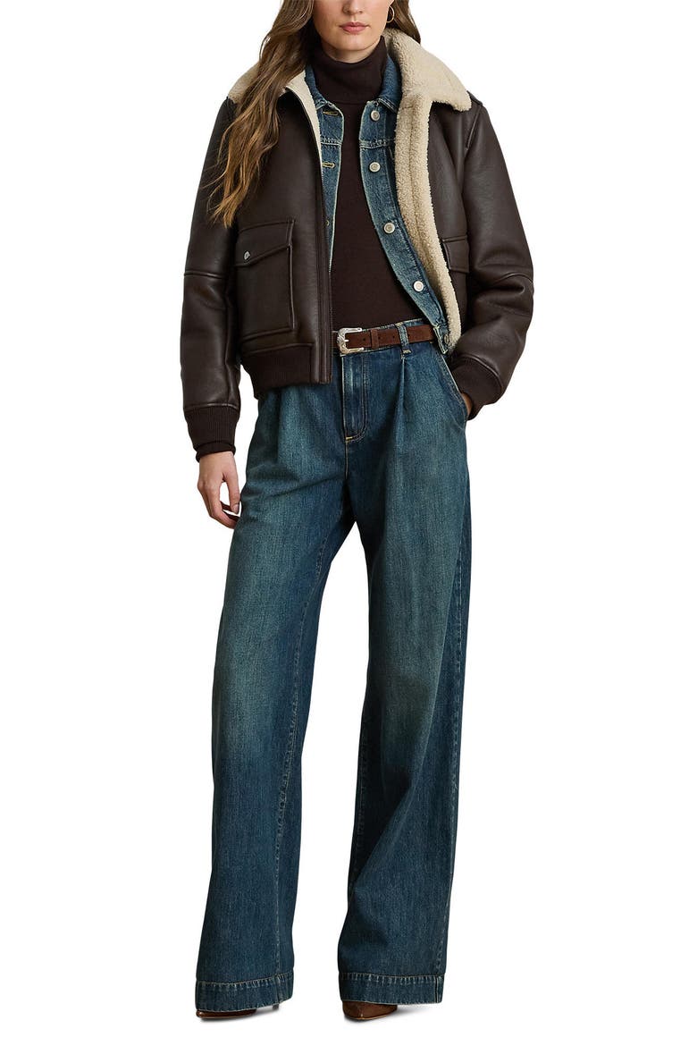Faux Leather & Faux Shearling Bomber Jacket, Alternate, color, CIRCUIT BROWN