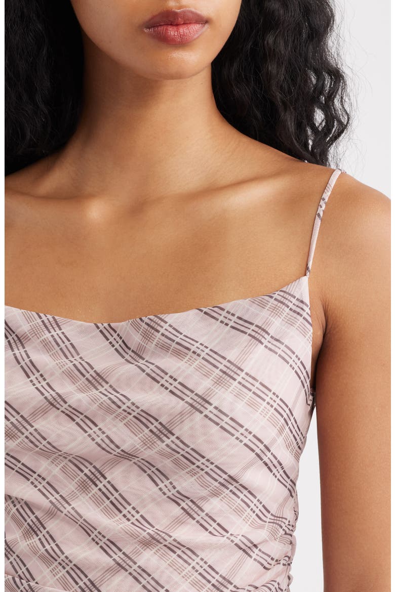 Illo Plaid Cowl Neck Ruched Top, Alternate, color, PINK