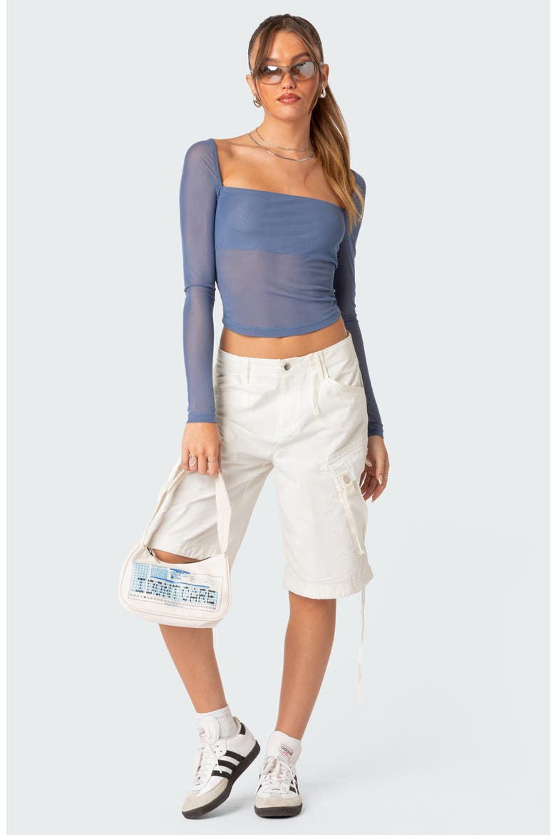 Marta Semisheer Crop Long Sleeve Mesh Top, Alternate, color, BLUE