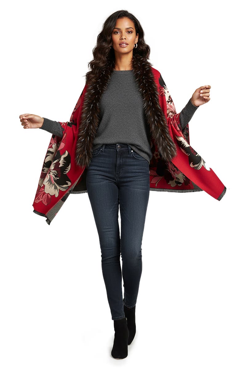 SAACHI Floral Faux Fur Trim Scarf, Alternate, color,