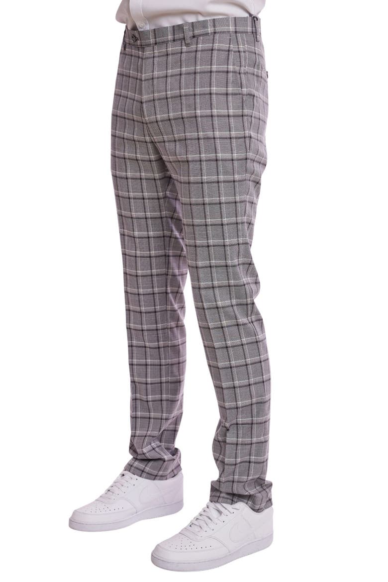 Downing Slim Flat Front Windowpane Dress Pants, Alternate, color, GREY WHITE PEACH CHECK