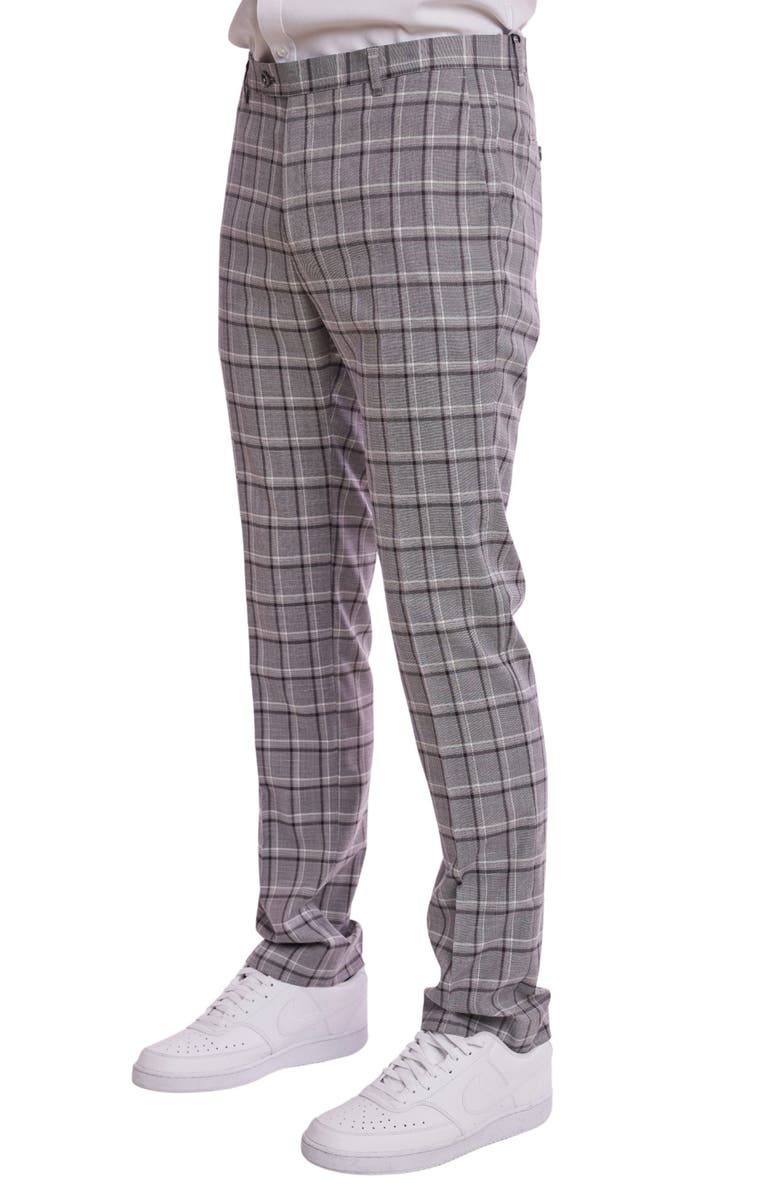 PAISLEY & GRAY Downing Slim Flat Front Windowpane Dress Pants, Alternate, color, Grey White Peach Check