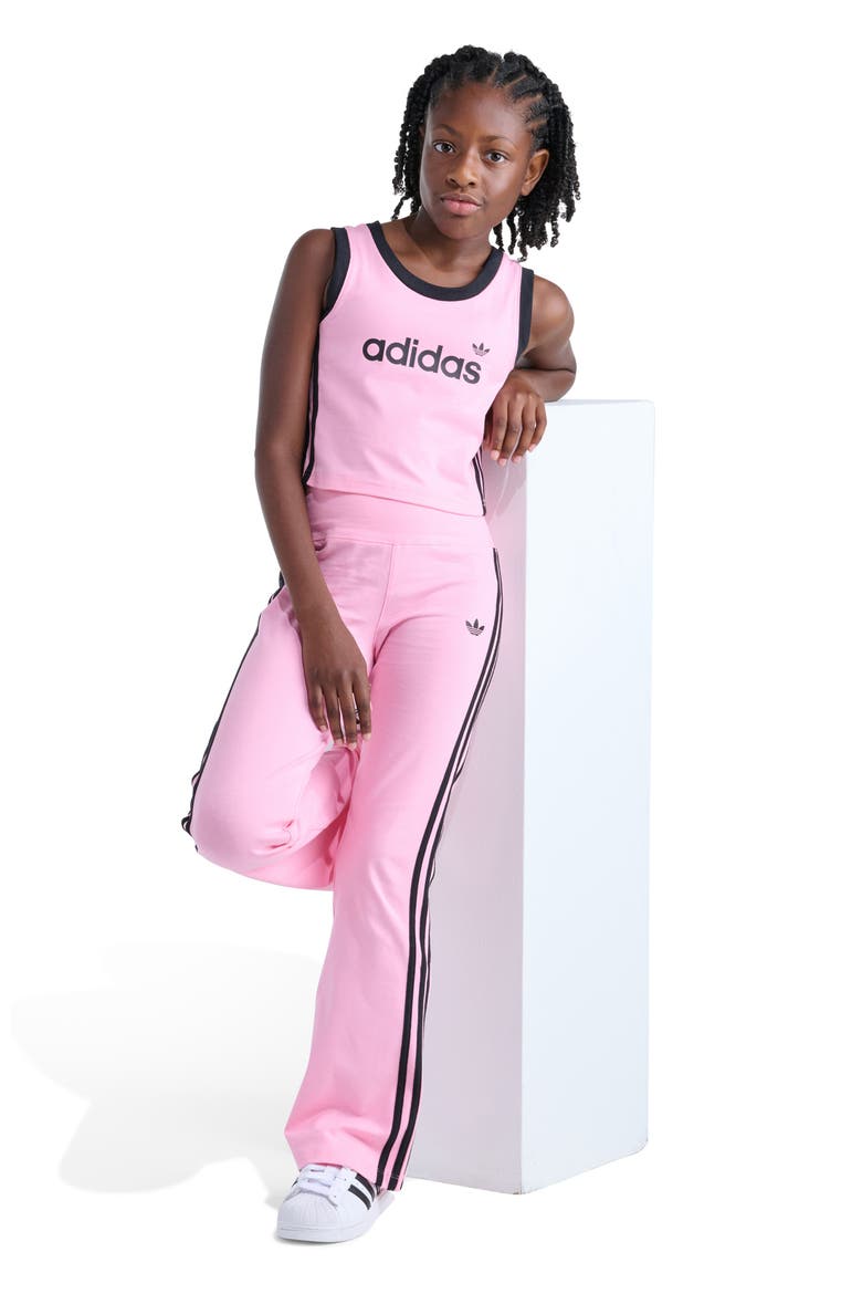 Kids' 3-Stripes Stretch Cotton Flare Leggings, Alternate, color, LIGHT PINK
