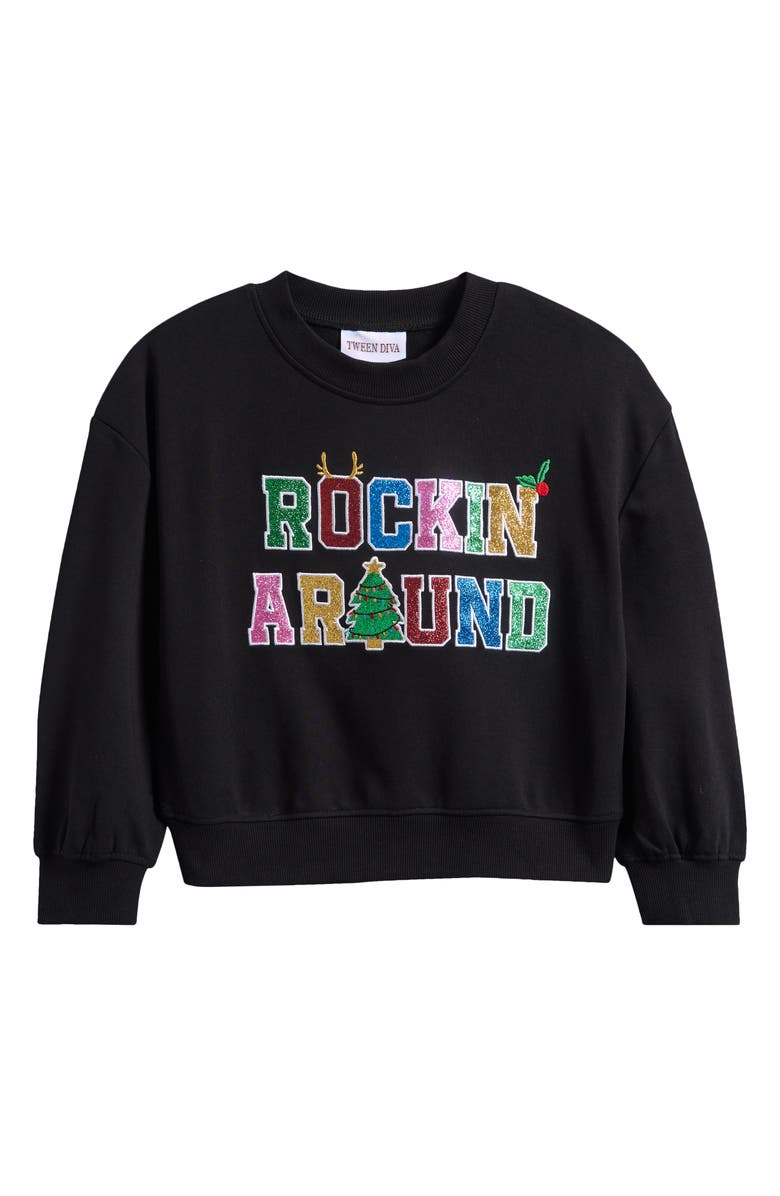 Tween Diva Kids' French Terry Rockin' Sweatshirt, Main, color, Black