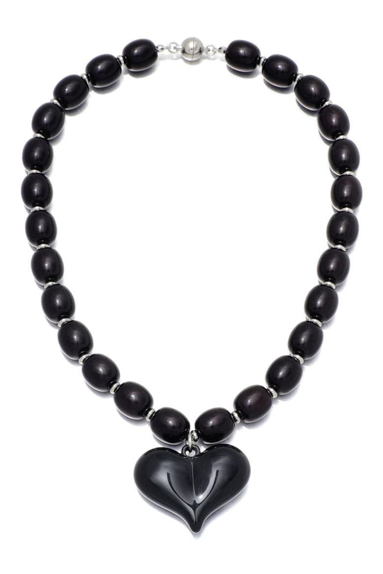 Puffy Heart Beaded Necklace, Main, color, BLACK