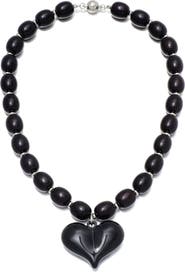 Adornia Puffy Heart Beaded Necklace