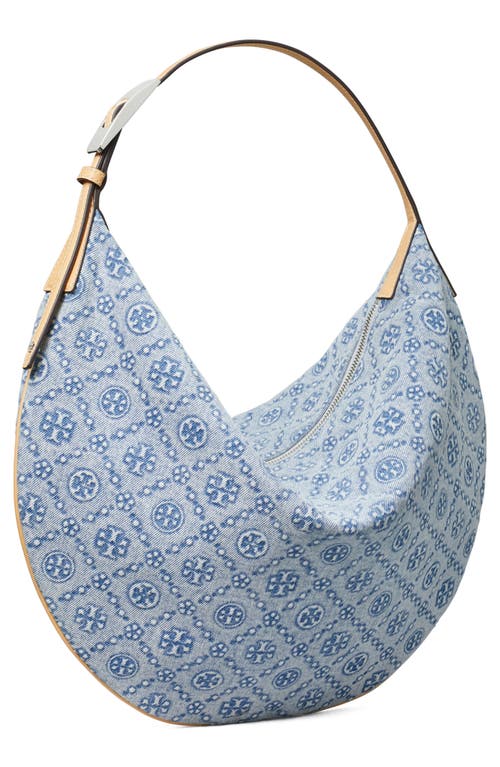 Tory Burch T Monogram Denim Balloon Bag In Blue