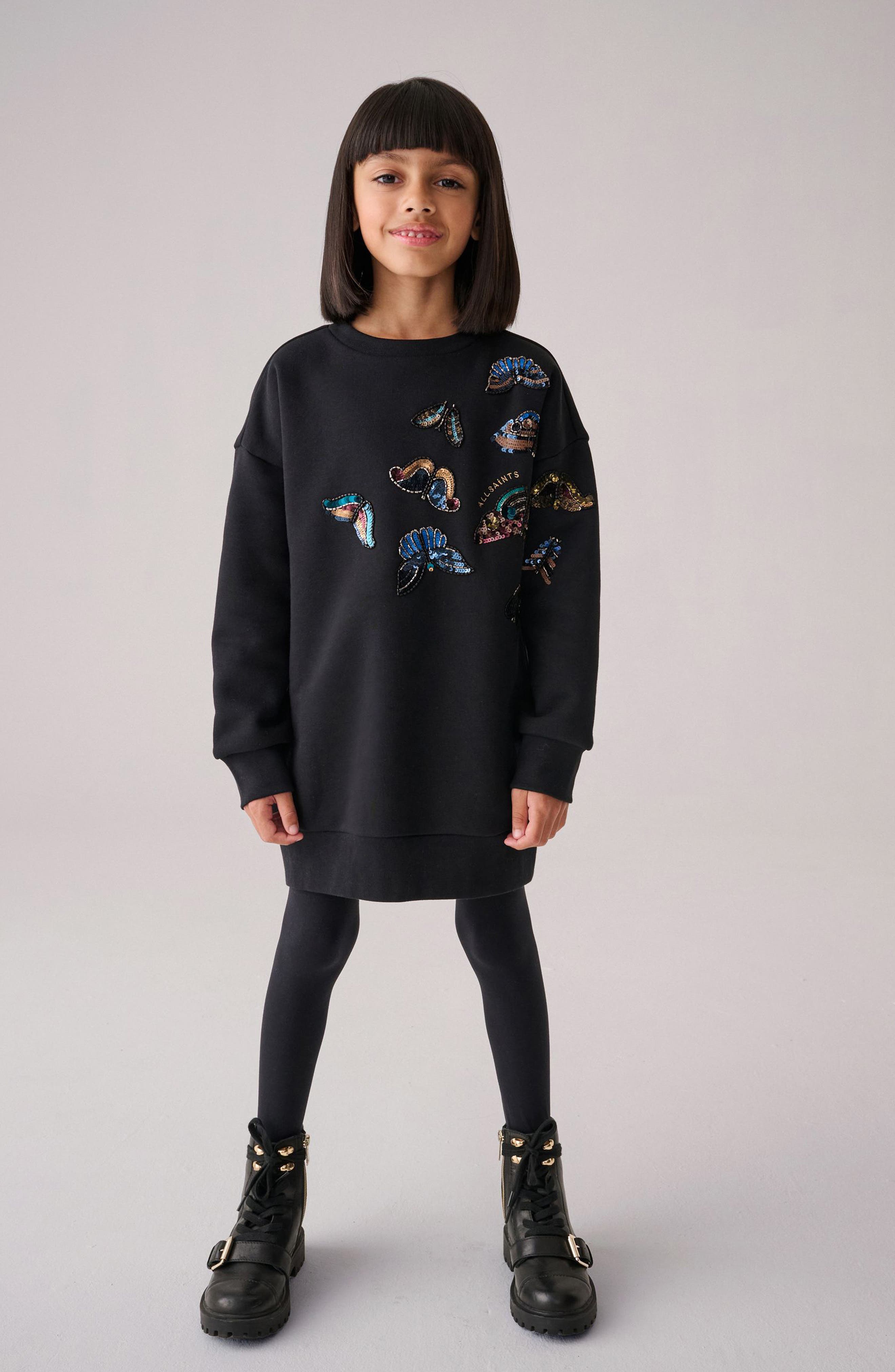 smALLSAINTS by ALLSAINTS Kids' Butterfly Sequin Embellished Long Sleeve Sweatshirt Dress