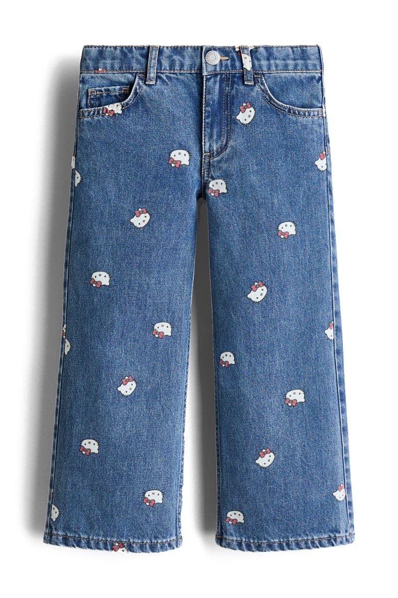 Printed Wide Leg Jeans, Main, color, Denim blue/Hello Kitty