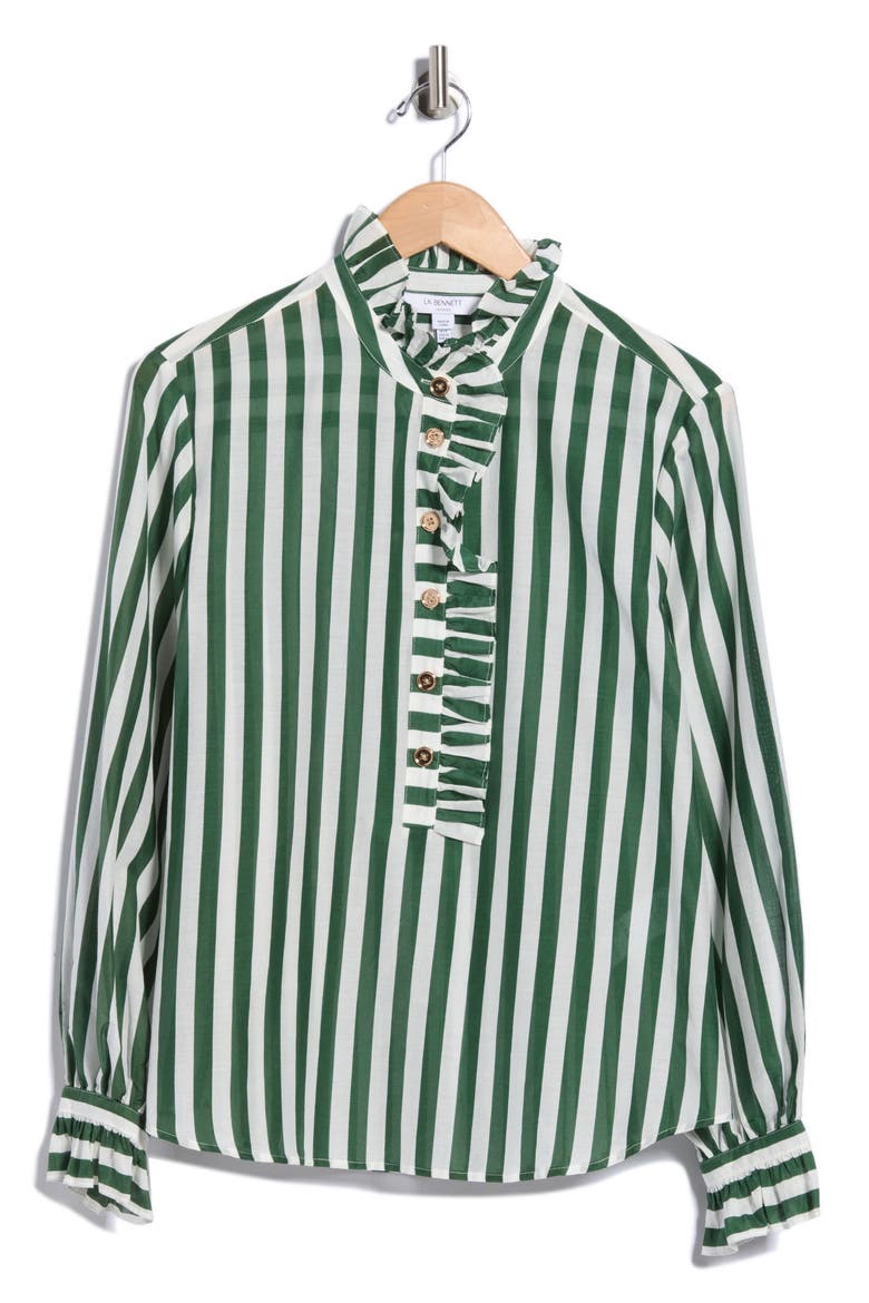 Camille Frill Cotton-Silk Blend Top, Main, color, MUL-GREEN/ WHITE