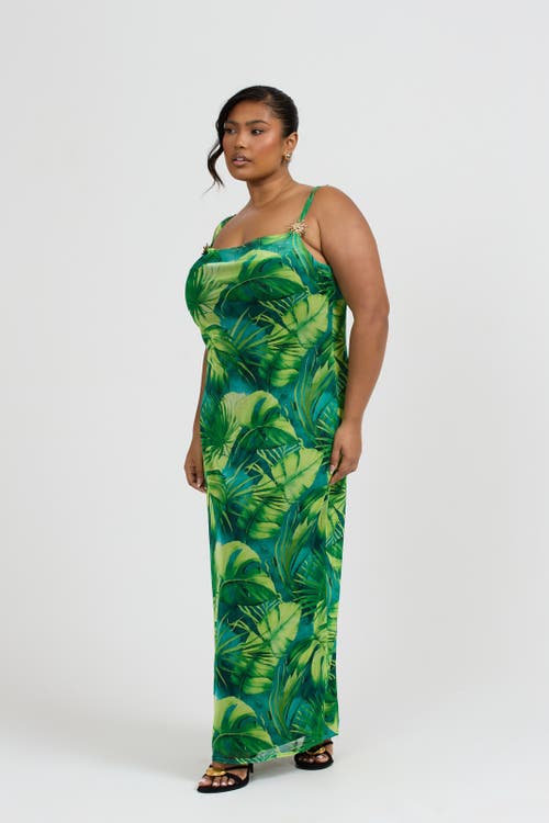 Fashion-szn Curve Print Trim Maxi Dress In Green