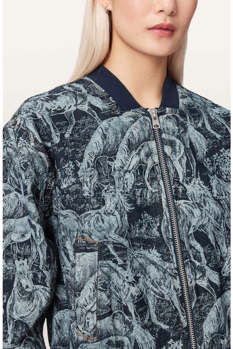 Kaytra Horse Print Denim Bomber Jacket, Alternate, color, PRINTED INDIGO