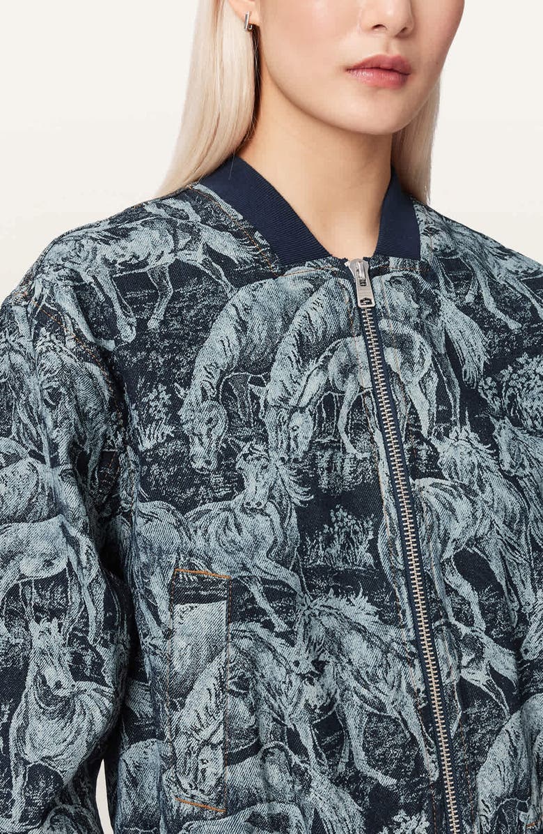 AllSaints Kaytra Horse Print Denim Bomber Jacket, Alternate, color, Printed Indigo