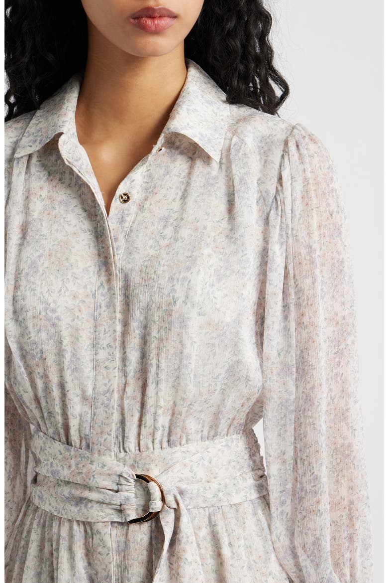 Josette Floral Long Sleeve Chiffon Minidress, Alternate, color, IVORY PERIWINKLE SAGE