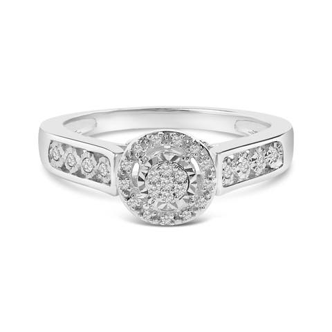 Sterling Silver Diamond Accent Round Cluster Halo Ring