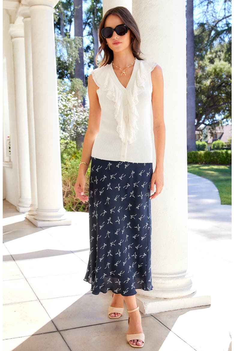 Bow Print Bias Cut Midi Skirt, Alternate, color, PRINT