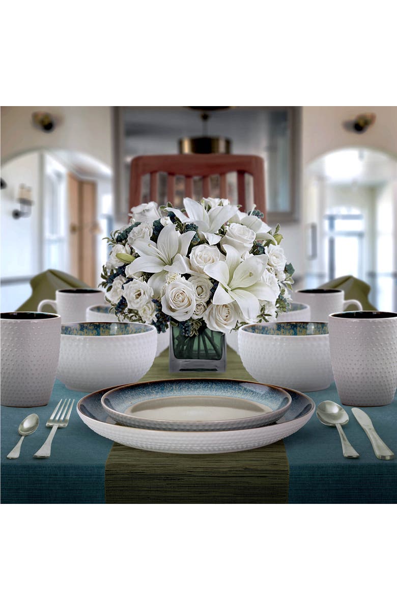 Elama Modern Dot 16 Piece Luxurious Stoneware Dinnerware with Complete Setting for 4, Alternate, color, Beige